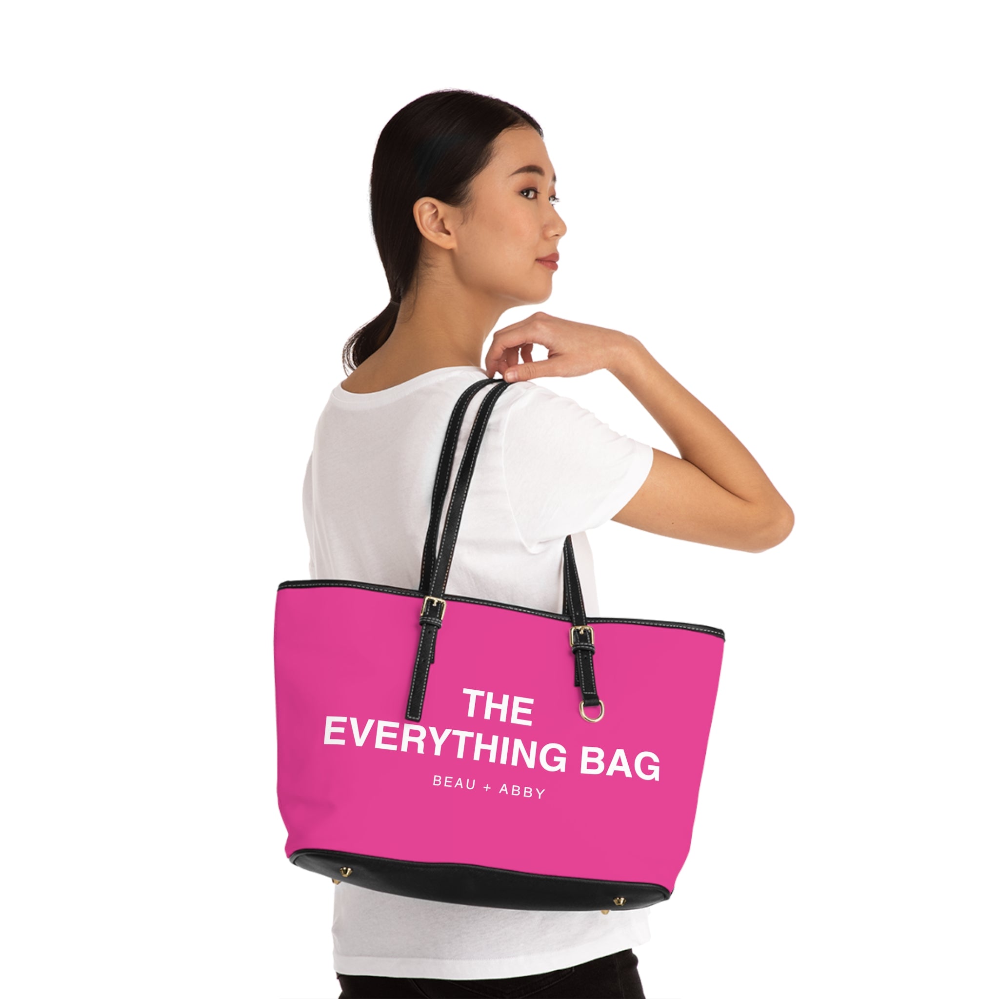  Casual Wear Accessories "Everything Bag" PU Leather Shoulder Bag in Barbie Pink, Tote Bag Bags17x11Black