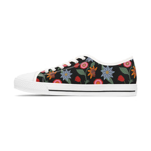 BOHO STAY WILD (Wild Flowers) Women's Low Top White Canvas Shoes