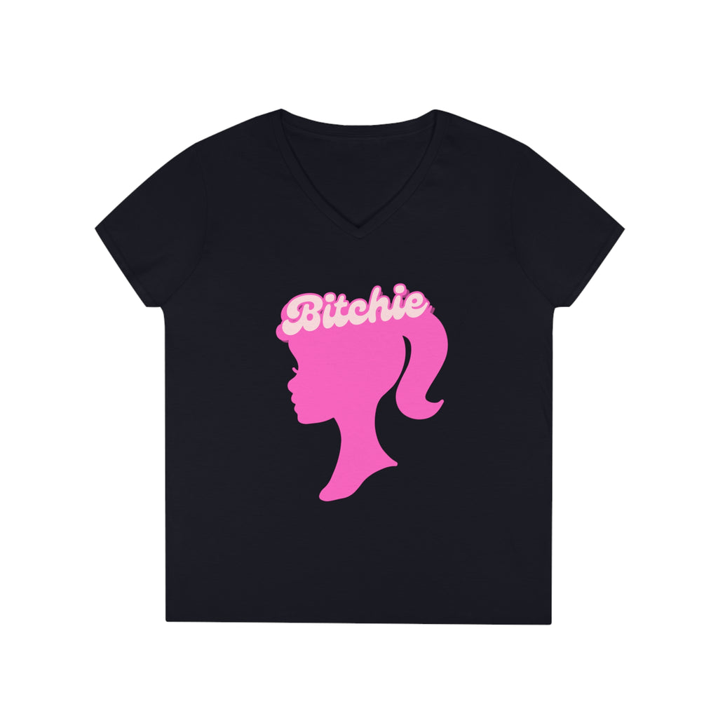  Bitchie (Barbie Image) Funny Women's V Neck T-shirt, Cute Graphic Tee V-neck2XLBlack