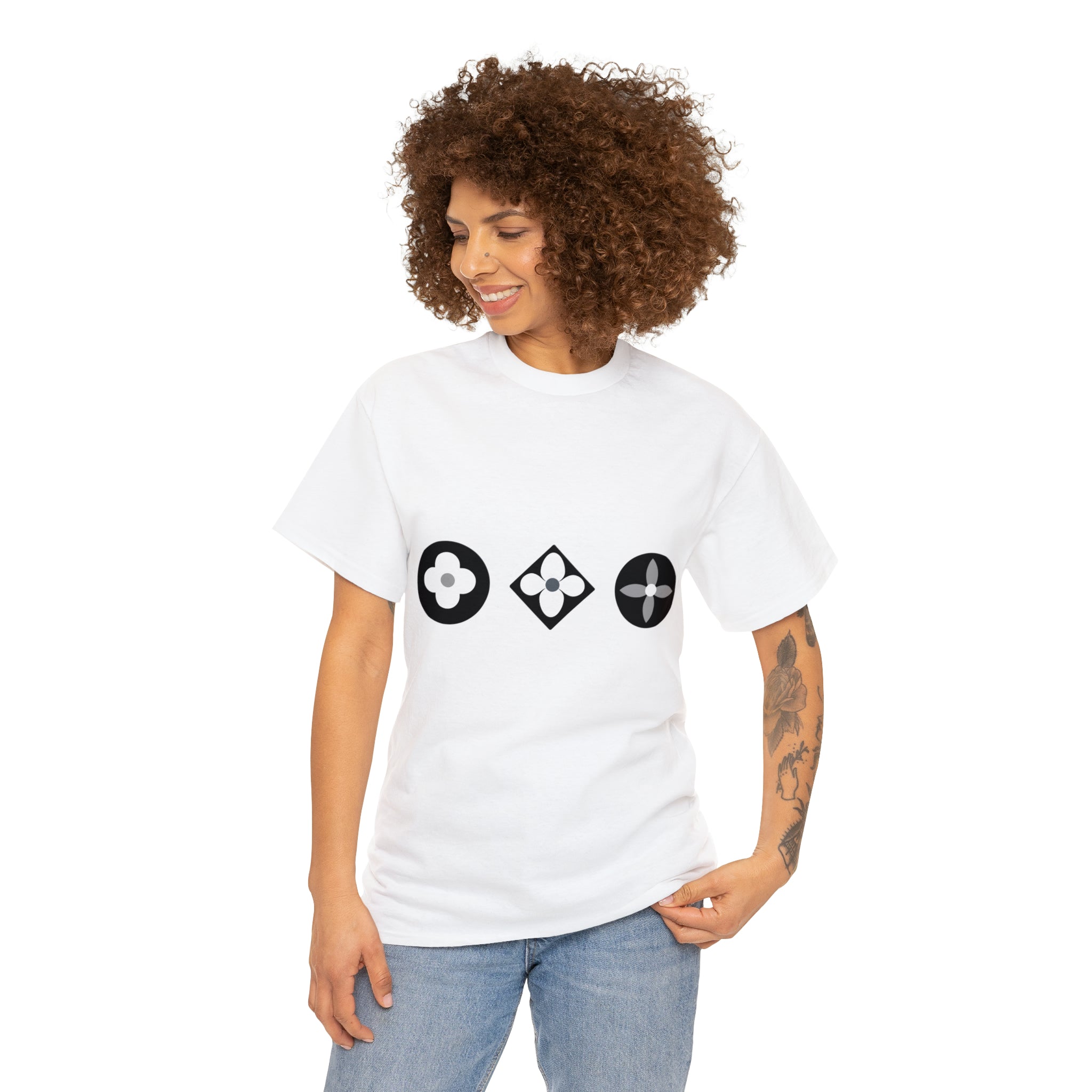 Groove Collection Trilogy of Icons Black and White Unisex Relaxed Fit Heavy Cotton Tee, Gender Neutral TShirt