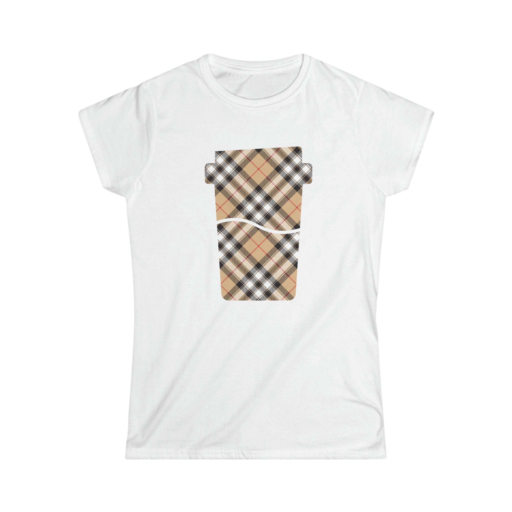 Groove Collection Red Stripe Plaid (Coffee) Women's Softstyle Tee