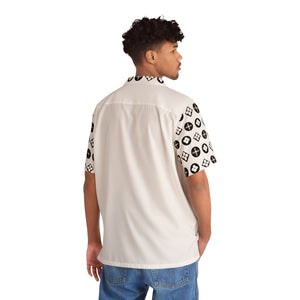Groove Collection Trilogy of Icons Solid Block (Black, White) Unisex Gender Neutral White Button Up Shirt, Hawaiian Shirt