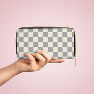 Check Mate in Light Grey and Beige Wallet, Zipper Pouch, Coin Purse, Zippered Wallet, Cute Purse