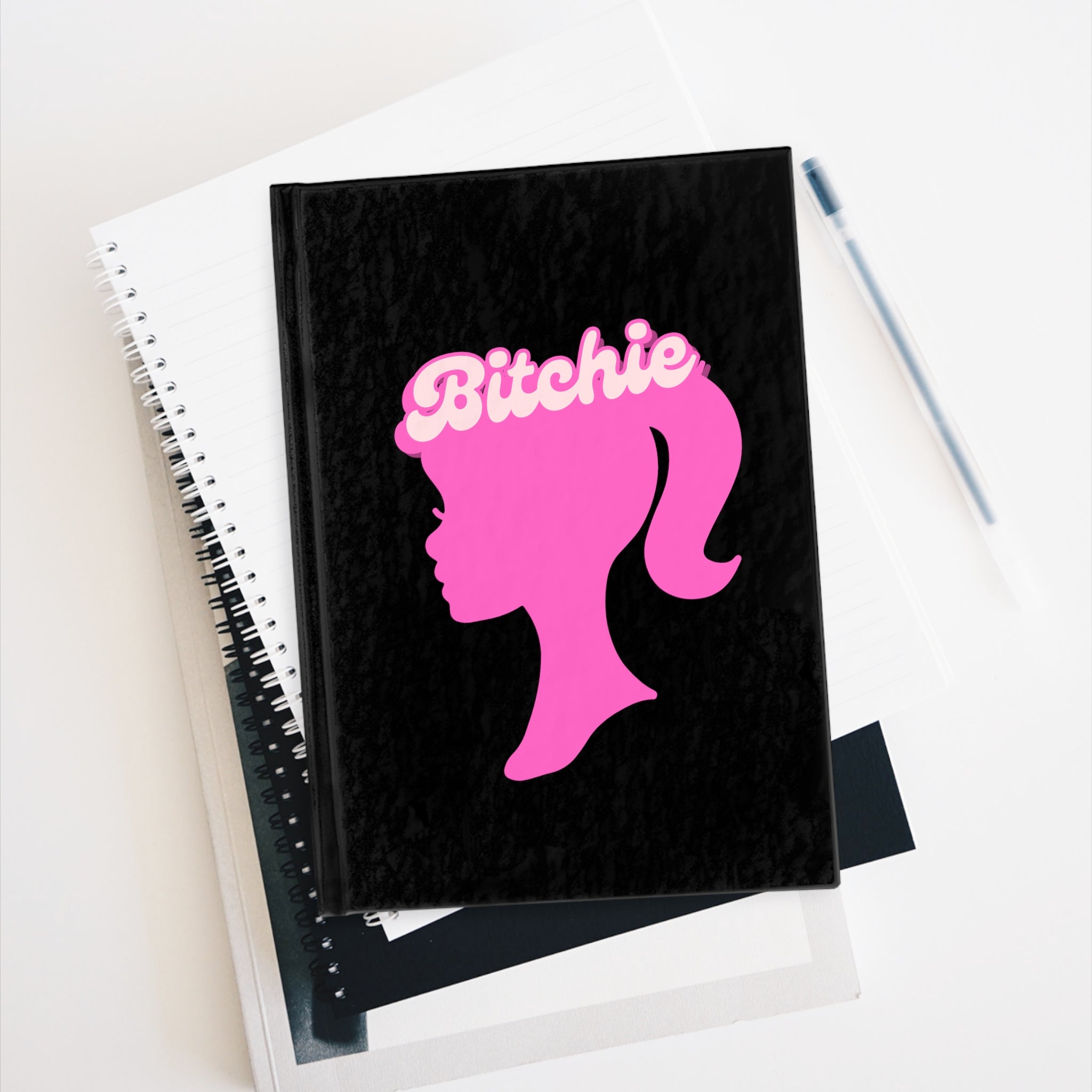 Barbie-Themed "Bitchie" Journal - Ruled Line (Black), Lined Notebook, Gratitude Journal