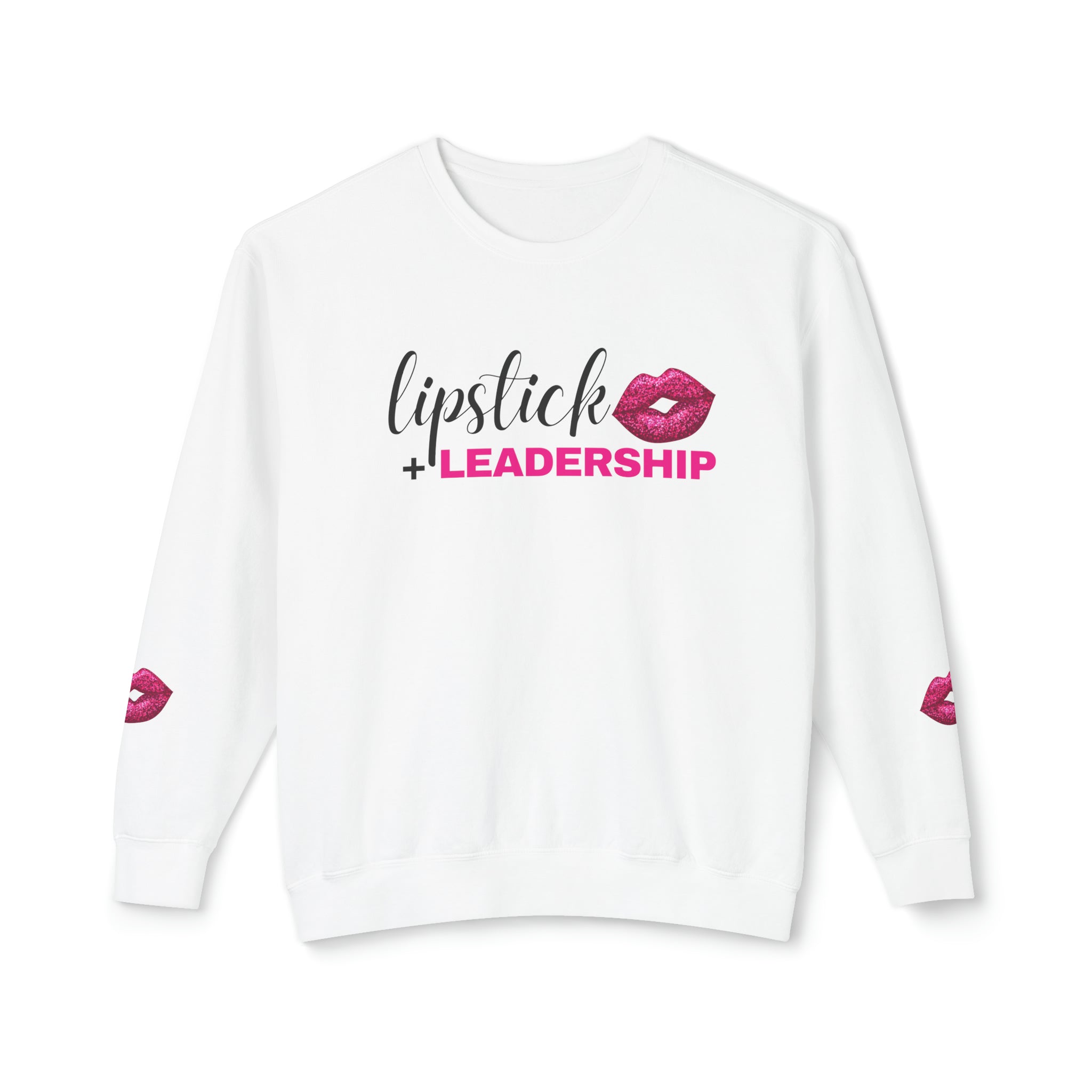 Lipstick + Leadership (Pink Sparkle Lips) Relaxed Fit Lightweight Crewneck Sweatshirt, Makeup Sweatshirt, Beauty Business Sweatshirt Sweatshirt White-3XL The Middle Aged Groove