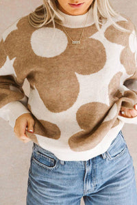 Khaki Big Flower Pattern Drop Shoulder Sweater Tops Khaki-XL-50-Viscose-28-Polyester-22-Polyamide The Middle Aged Groove