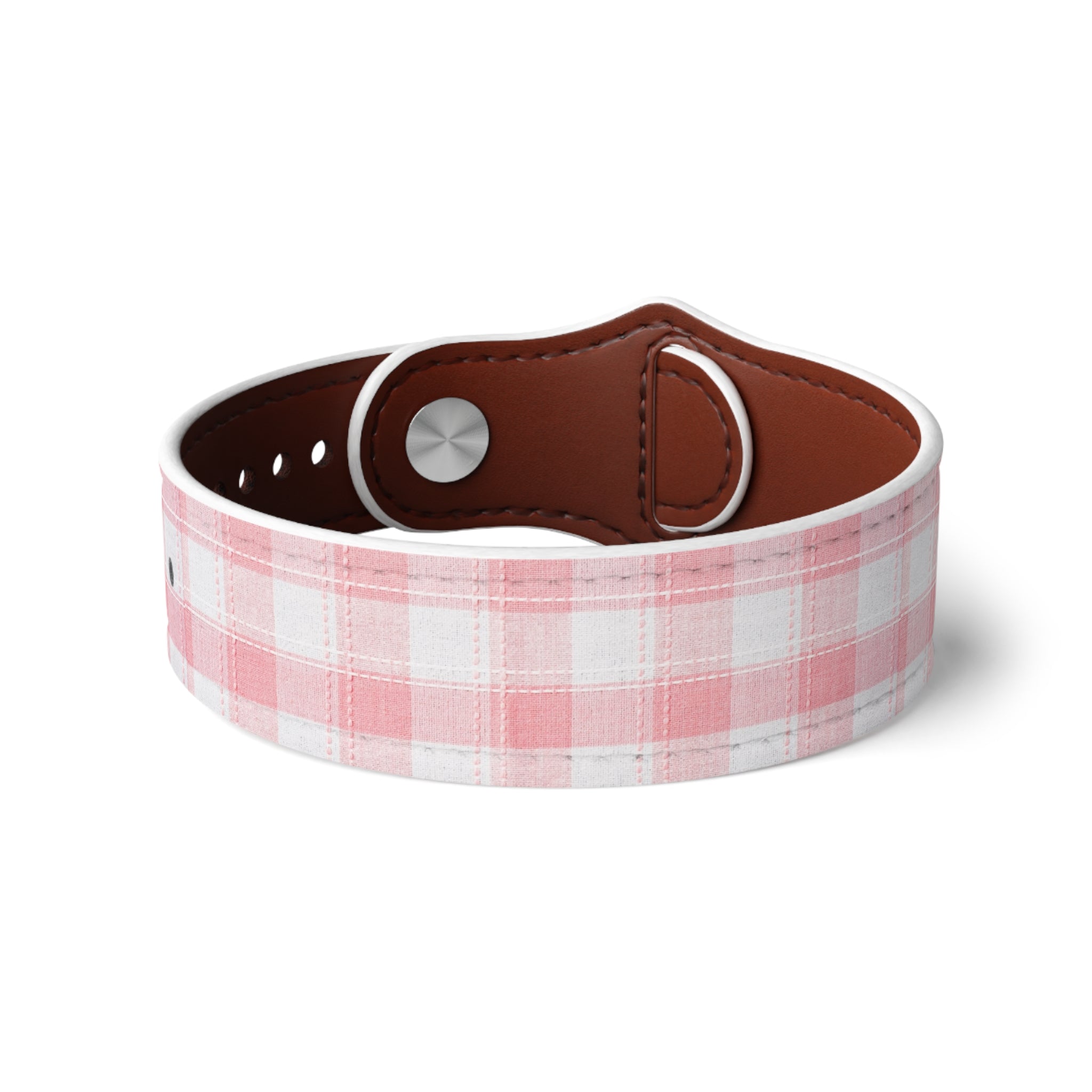 Casual Wear Accessories in Pink Plaid Faux Leather Wristband, Unisex Leather Bracelet, Faux Leather Cuff, Unisex Accessories