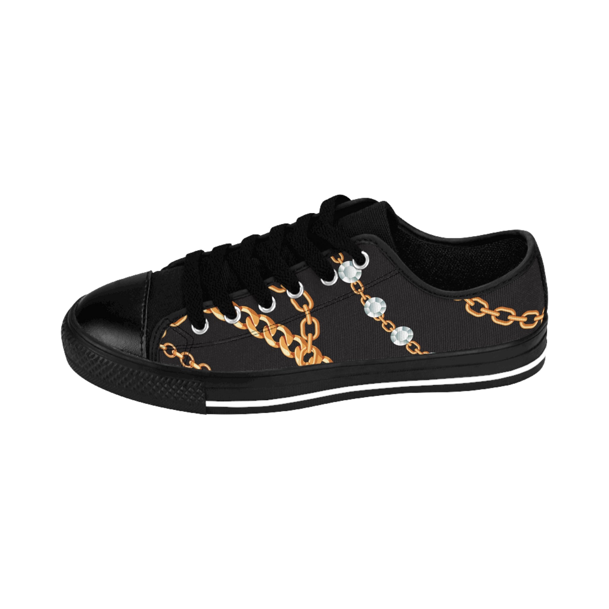 Designer Collection (Chains + Diamonds) Black Women's Low Top Canvas Shoes Shoes  The Middle Aged Groove