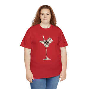 Abby Pattern in Beige and Red Martini Glass Unisex Relaxed Fit Heavy Cotton Tee, Graphic Loose Fit Tshirt