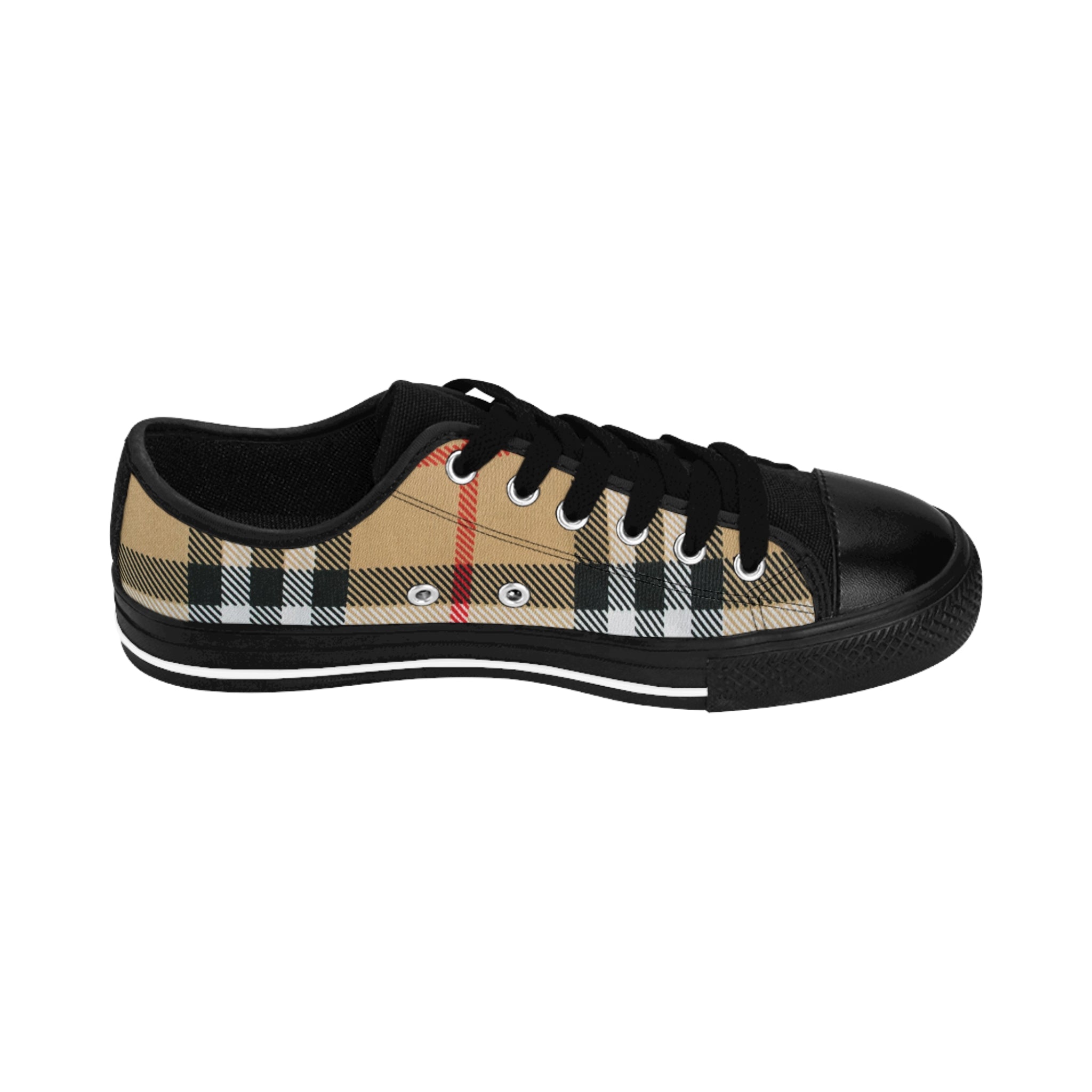  Groove Fashion Collection in Dark Plaid Men's Low Top Canvas Shoes, Men's Casual Shoes SneakersUS14Blacksole