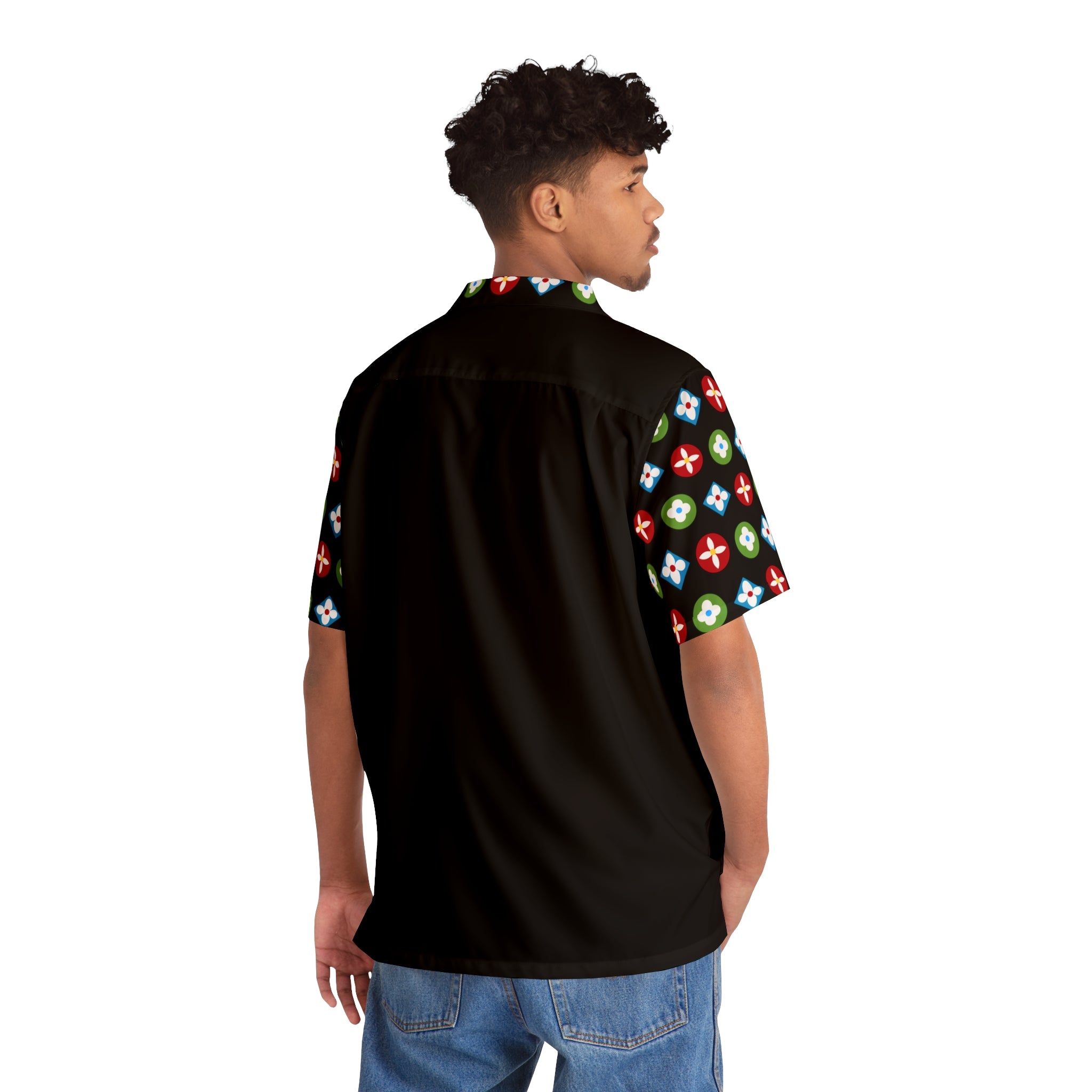  Groove Collection Trilogy of Icons Solid Block (Red, Green, Blue) Black Unisex Gender Neutral Button Up Shirt, Hawaiian Shirt Men's Shirts