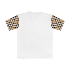  Groove Collection in Plaid Sleeves (Red Stripe) Men's Loose T-shirt Men's Shirts