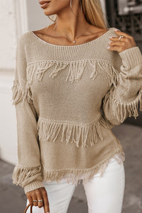 Groove Khaki Boho Tasseled Knitted Sweater