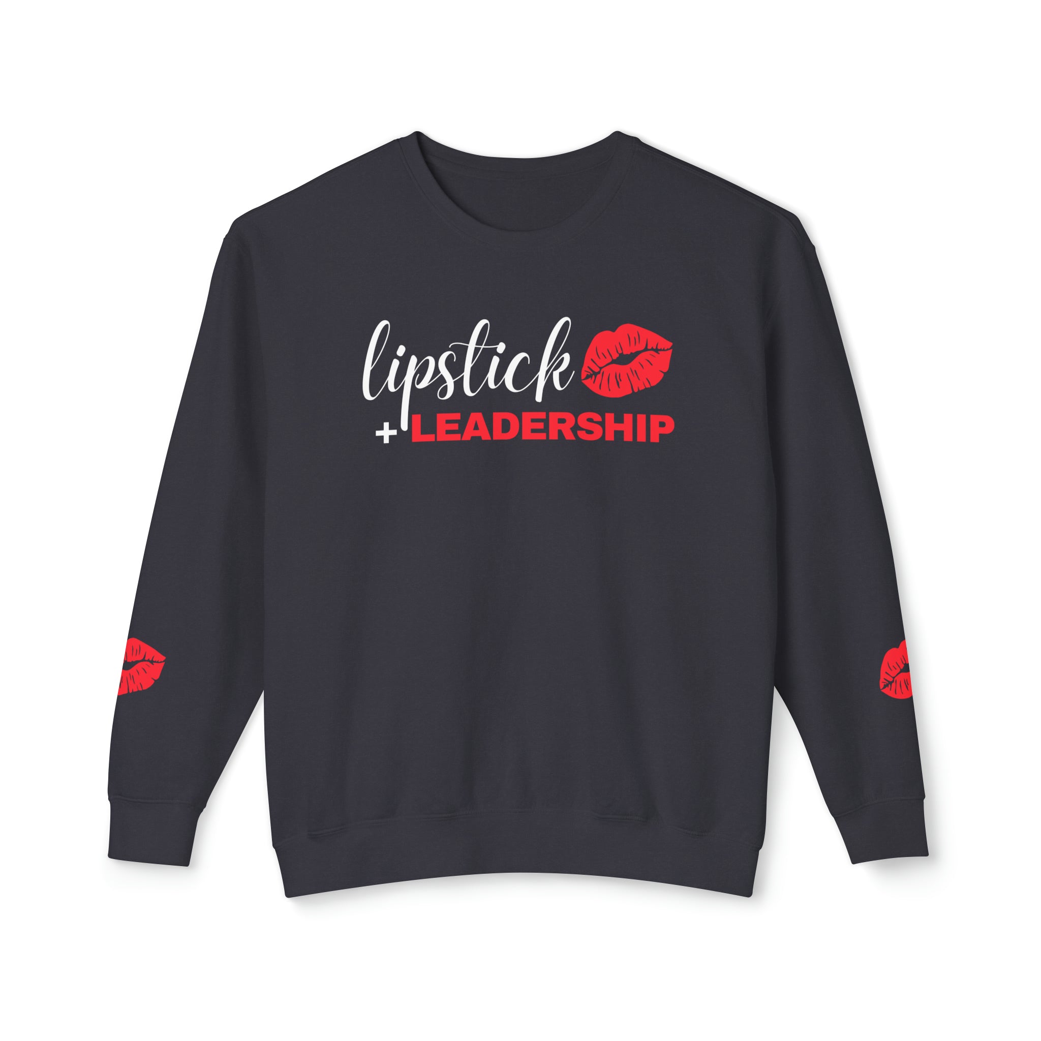 Lipstick + Leadership (Red Lips) Relaxed Fit Lightweight Crewneck Sweatshirt, Makeup Sweatshirt, Beauty Business Sweatshirt Sweatshirt Black-3XL The Middle Aged Groove