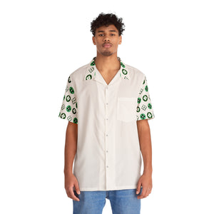  Groove Collection Trilogy of Icons Solid Block (Greens) White Unisex Gender Neutral Button Up Shirt, Hawaiian Shirt Men's Shirts