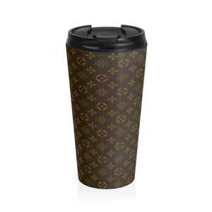  Brown and Gold Icons Stainless Steel Travel Mug, Patterned Coffee Cup, Cute Travel Mug, Stainless Steel Cup Travel Mug15oz
