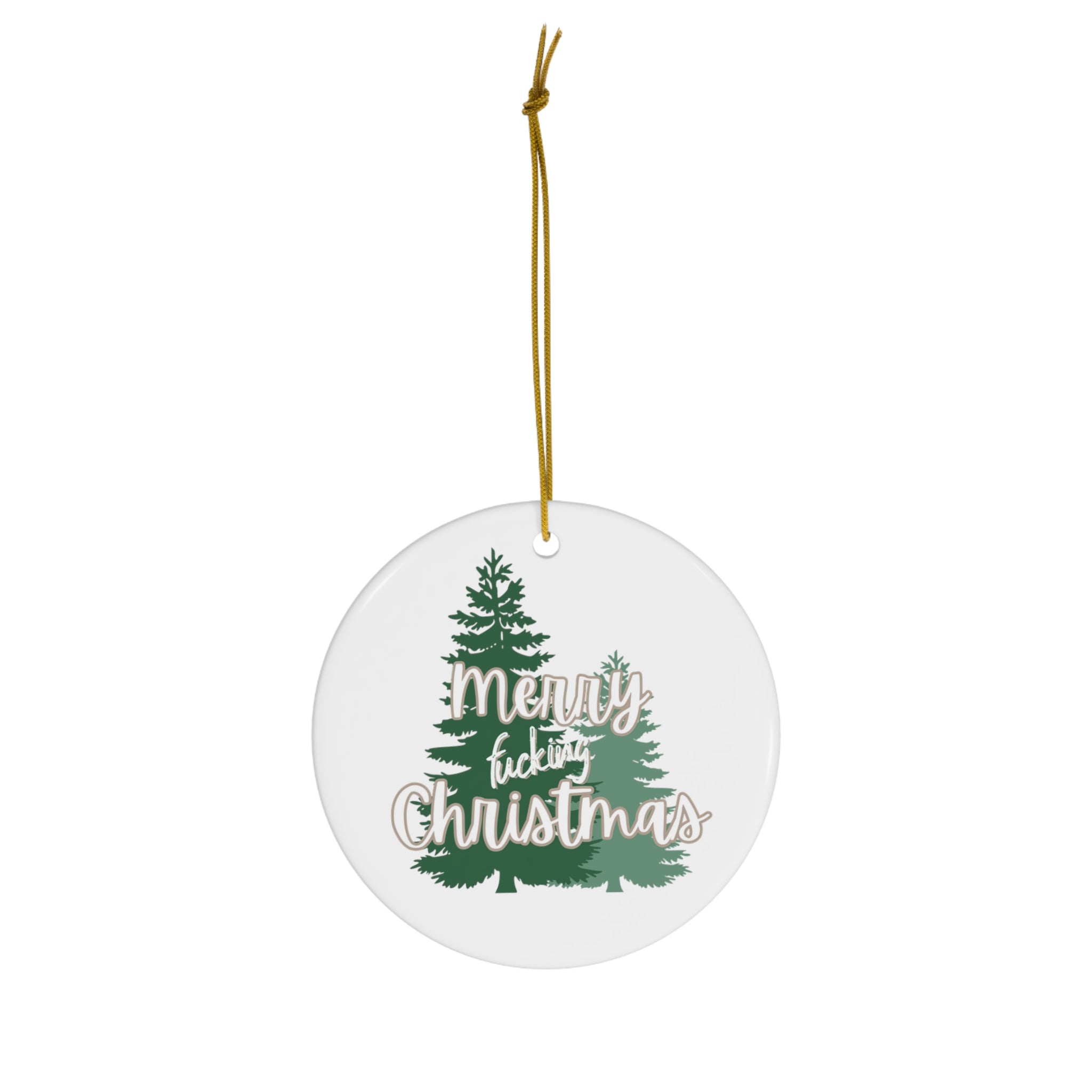  Merry Fucking Christmas (Green Trees) Ceramic Ornament, Sweary Christmas Ornament, Funny Porcelain Decoration, Holiday Decor Home DecorCircleOneSize