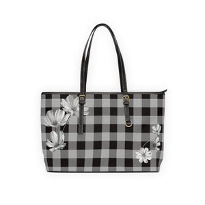  Casual Wear Accessories Check Mate in Gray (Flower) PU Leather Shoulder Bag in Dark Brown, Tote Bag Bags