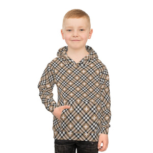 Beige Plaid Plus Sign Children's Hoodie, Pullover Sweater for Children, Kids Fashion Wear