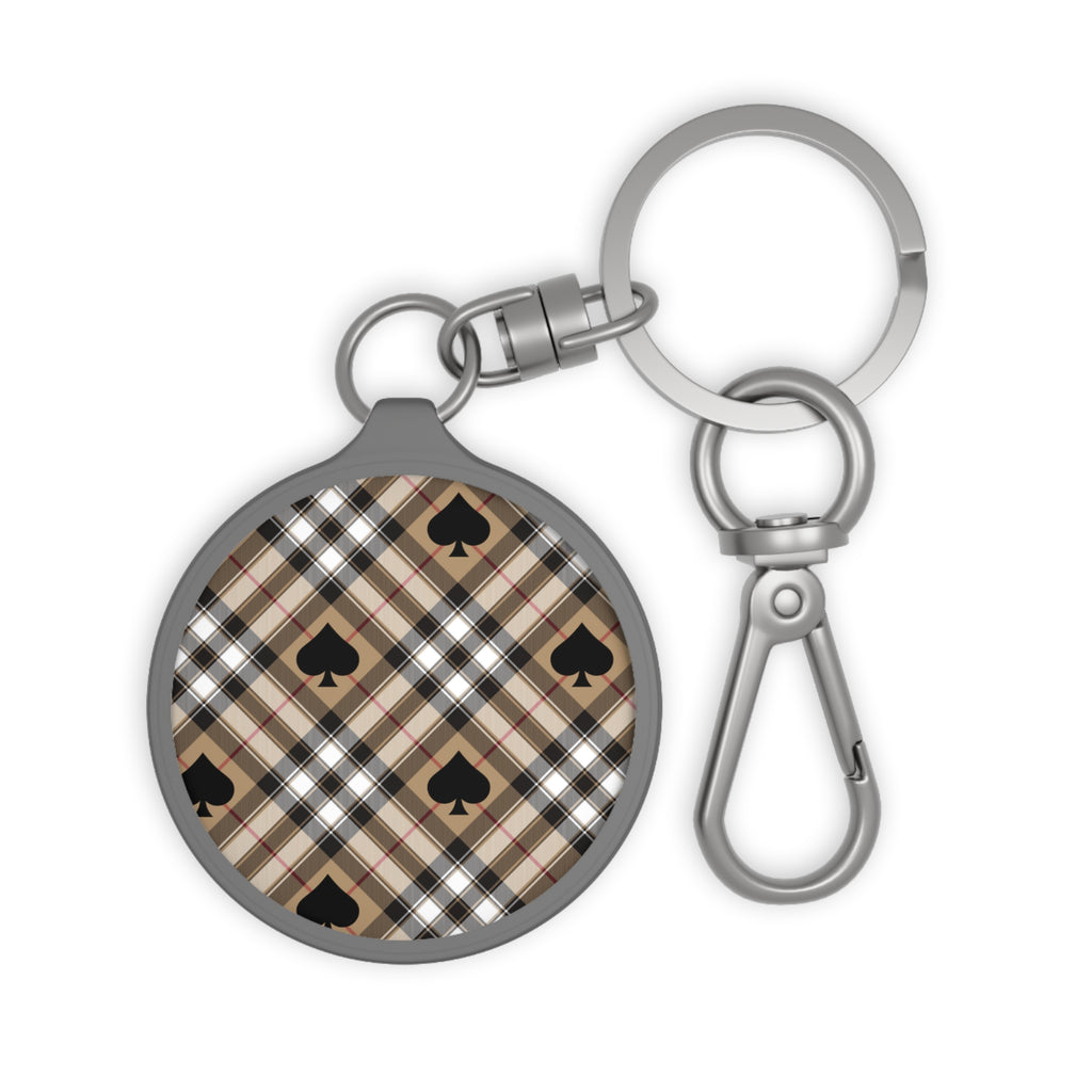 Groove Dark Beige Plaid Ace of Spades Keyring Tag, Key Holder, Key Tag Organizer, Keyring Holder, Car Keychain Holder Accessories One-size-Grey The Middle Aged Groove