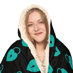 At Home Collection Large Blue Lock Pattern Black Snuggle Blanket, Hooded Sherpa, Oversized Hooded Cape All Over Prints  The Middle Aged Groove