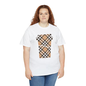 Groove Collection Red Stripe Plaid (Coffee) Unisex Relaxed Fit Heavy Cotton Tee