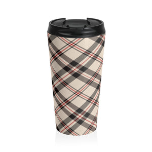  Beige and Red Plaid Stainless Steel Travel Mug, 15oz Plaid Coffee Cup, Cute Travel Mug, Stainless Steel Cup Travel Mug15oz