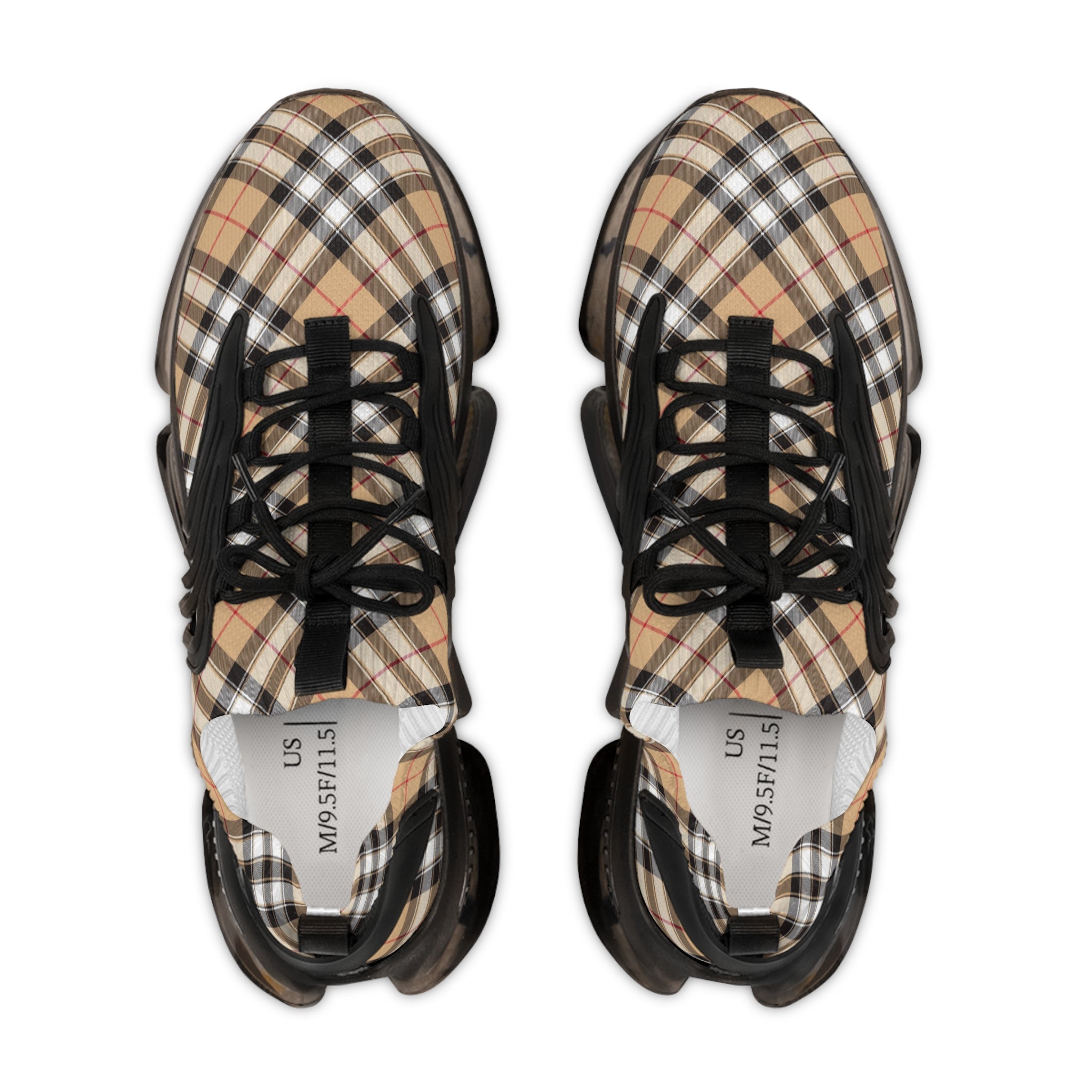 Groove Fashion Collection Beige Plaid (Red Stripe) Men's Mesh Sneakers with Black or White Sole