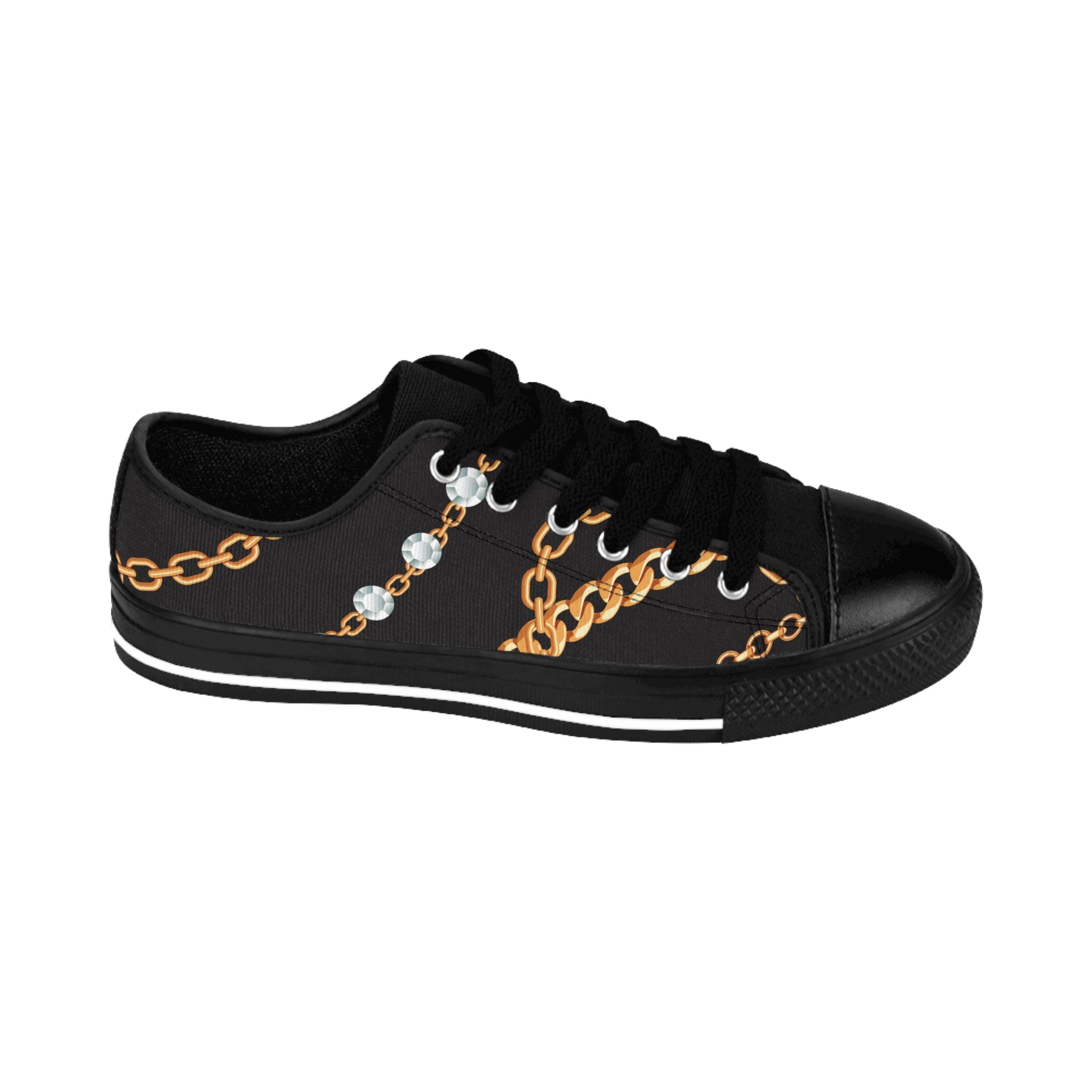 Designer Collection (Chains + Diamonds) Black Women's Low Top Canvas Shoes Shoes US-9-Black-sole The Middle Aged Groove