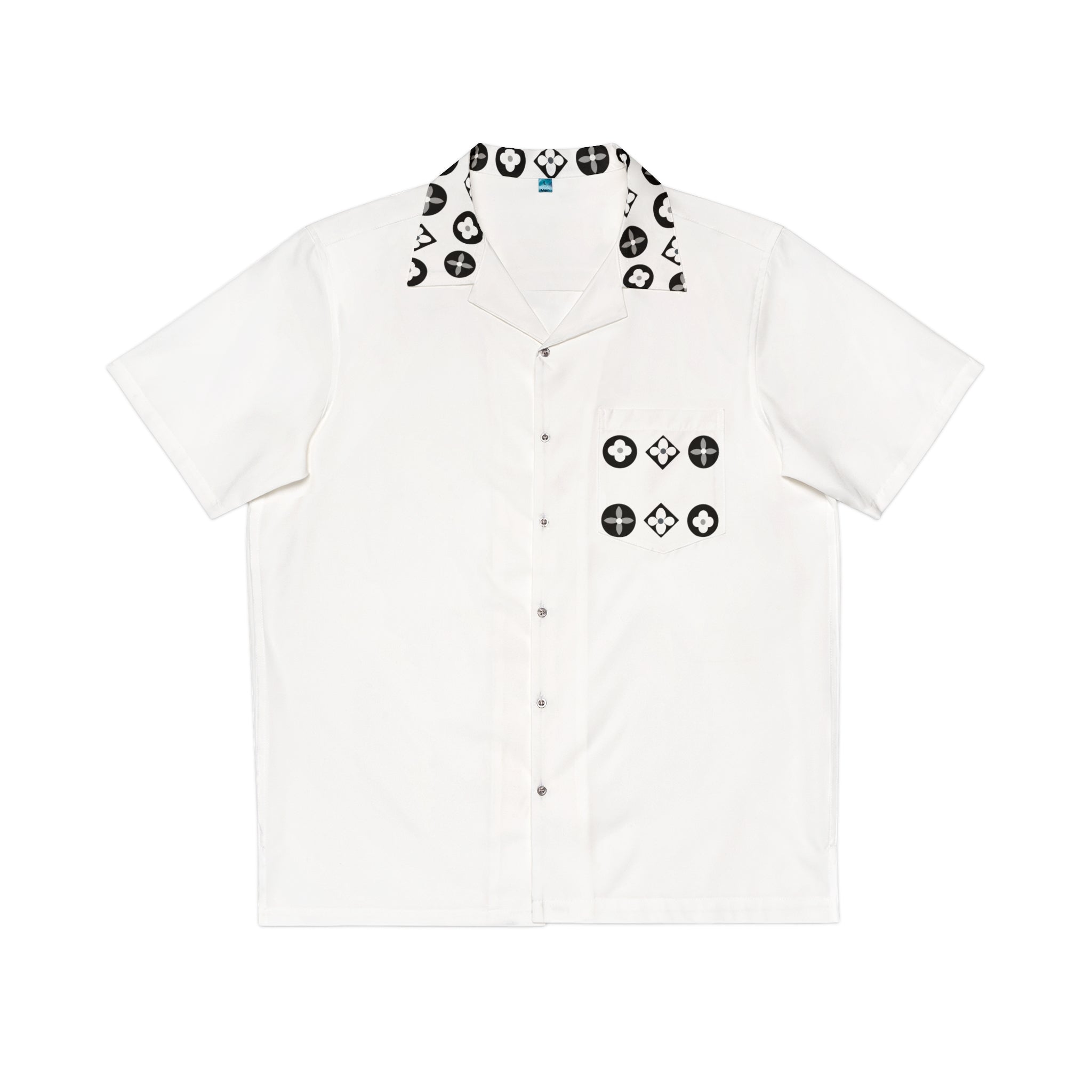 Groove Collection Trilogy of Icons Pocket Grid (Black, White) White Unisex Gender Neutral Button Up Shirt, Hawaiian Shirt