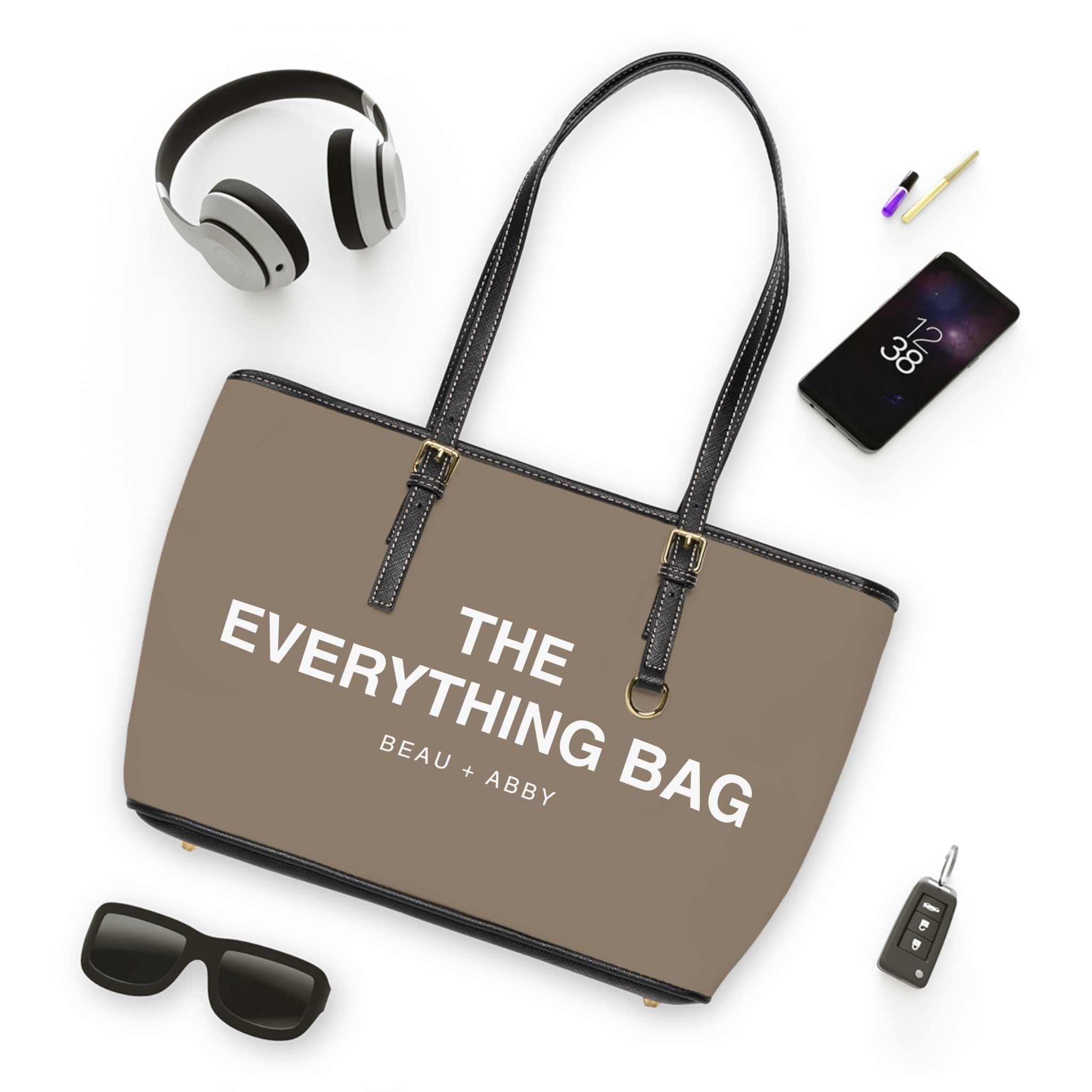 Casual Wear Accessories "Everything Bag" PU Leather Shoulder Bag in Taupe, Tote Bag