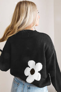 Groove Bloom Black Big Flower Pattern Knit Sweater