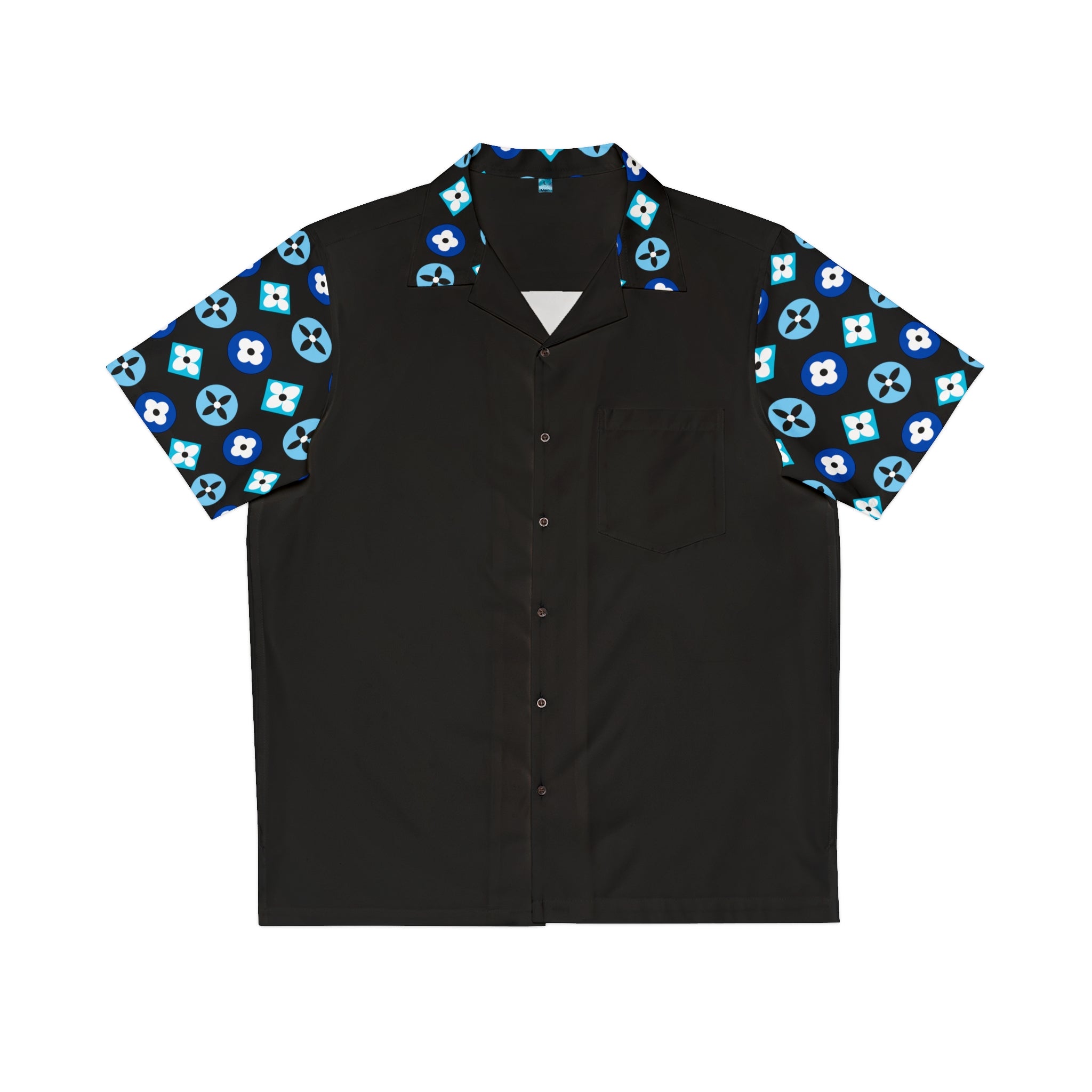 Groove Collection Trilogy of Icons Solid Block (Blues) Unisex Gender Neutral Black Button Up Shirt, Hawaiian Shirt
