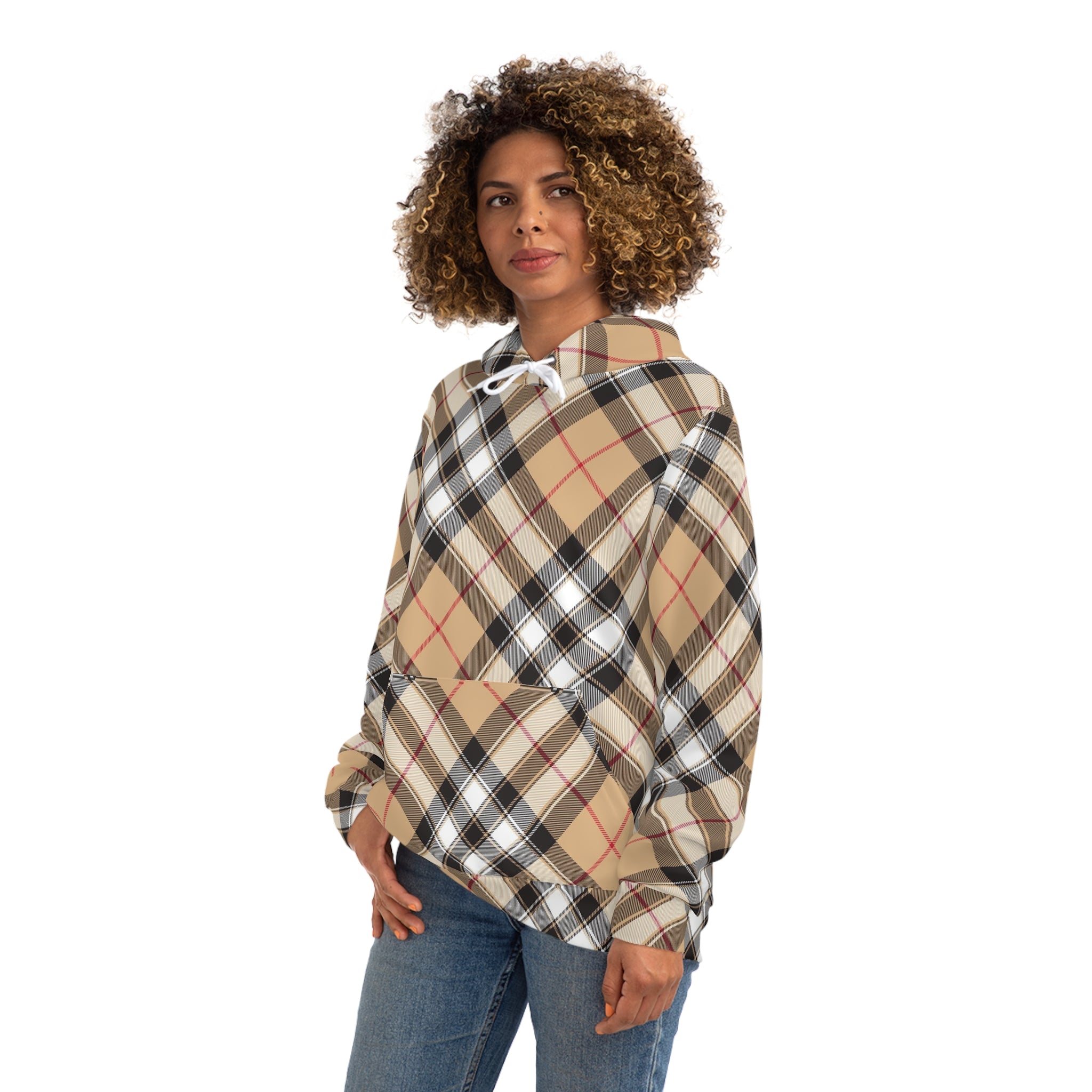 Groove Collection in Plaid (Red Line) Large Print Pullover Fashion Hoodie