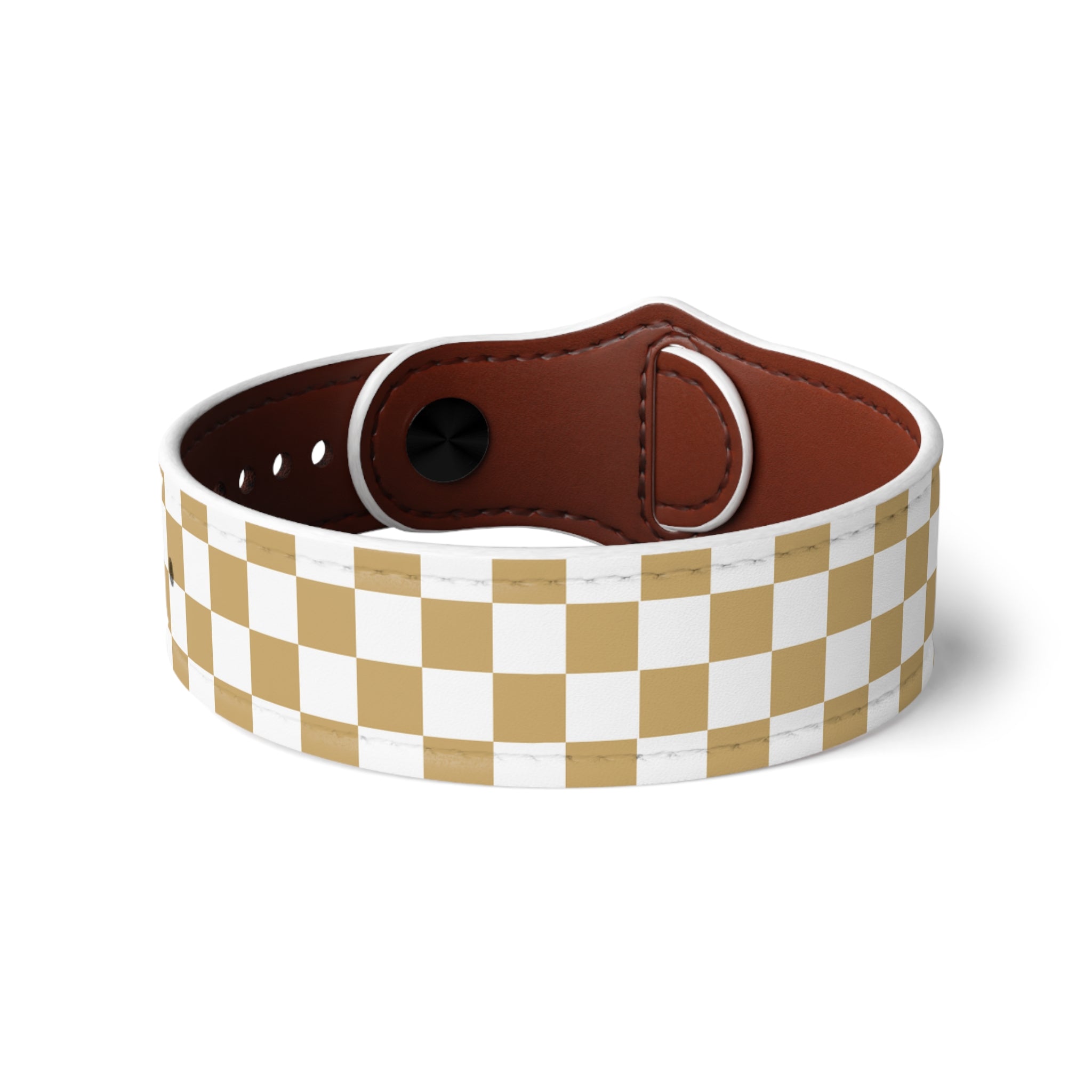 Casual Wear Accessories in Check Mate in Gold Faux Leather Wristband, Unisex Leather Bracelet, Faux Leather Cuff, Unisex Accessories