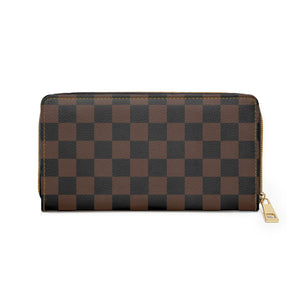Check Mate in Dark Brown and Black Ladies Wallet, Zipper Pouch, Coin Purse, Zippered Wallet, Cute Purse