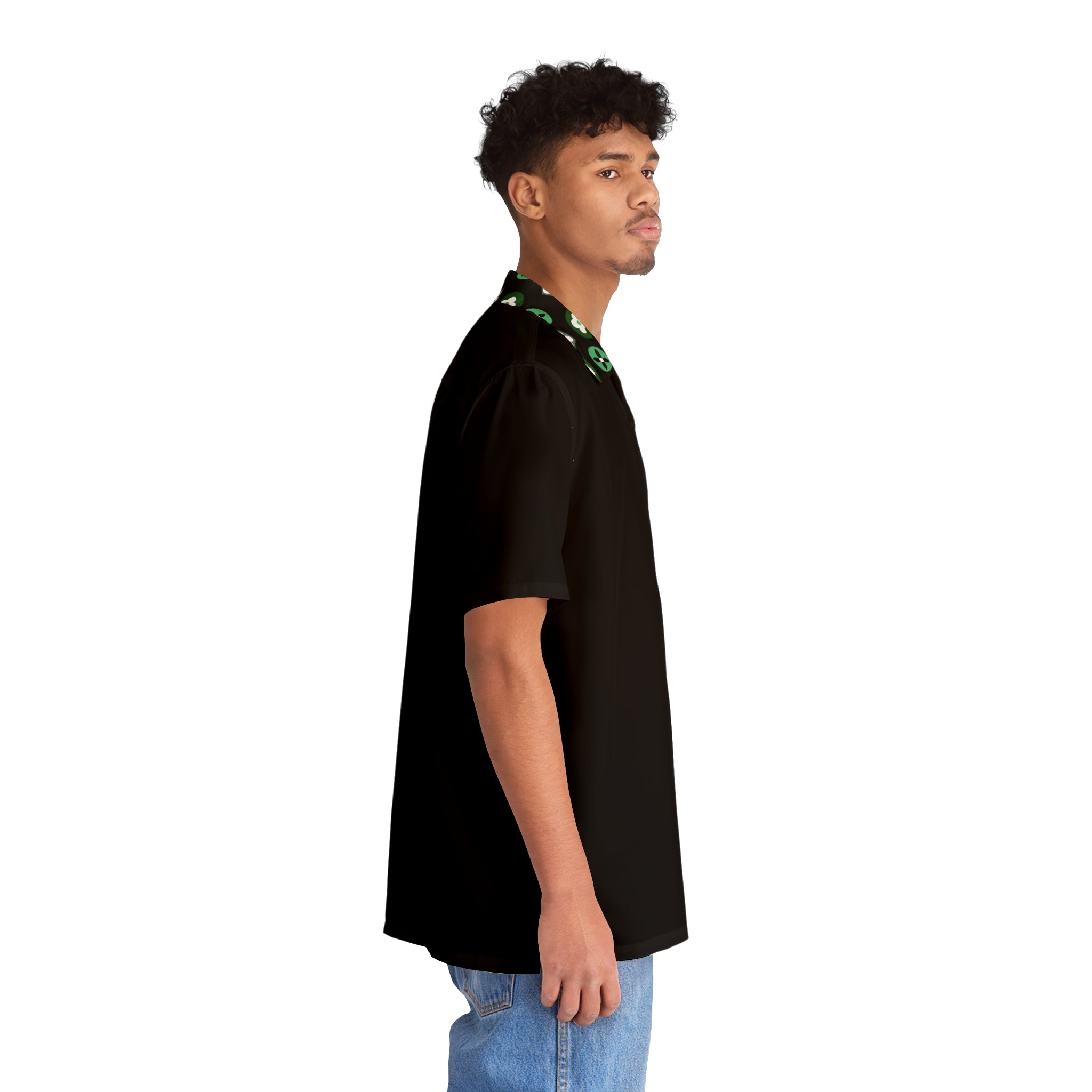  Groove Collection Trilogy of Icons Pocket Grid (Greens) Black Unisex Gender Neutral Button Up Shirt, Hawaiian Shirt All Over Prints