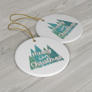  Merry Fucking Christmas (Turquoise Trees) Ceramic Ornament, Sweary Christmas Ornament, Funny Porcelain Decoration, Holiday Decor Home Decor