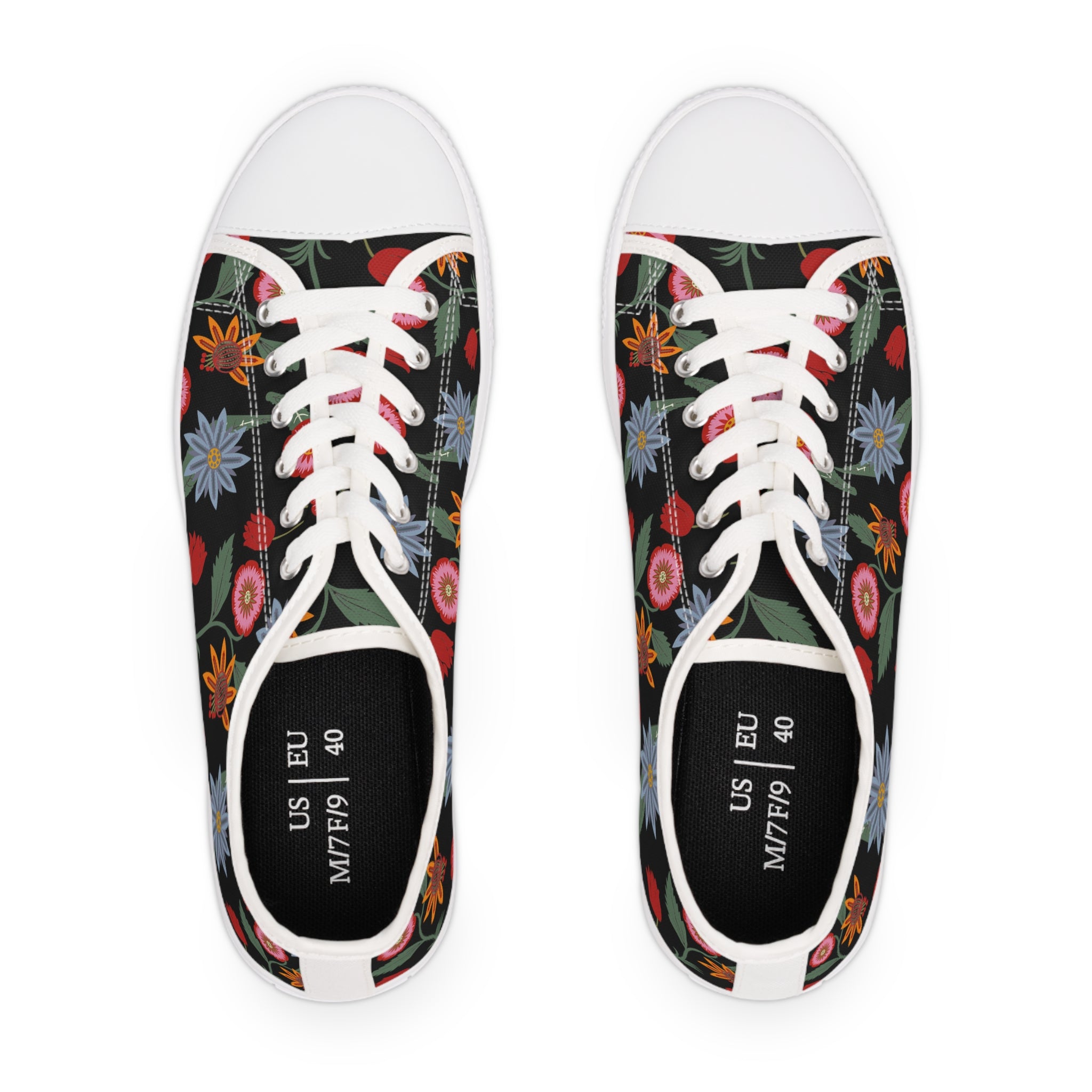 BOHO STAY WILD (Wild Flowers) Women's Low Top White Canvas Shoes