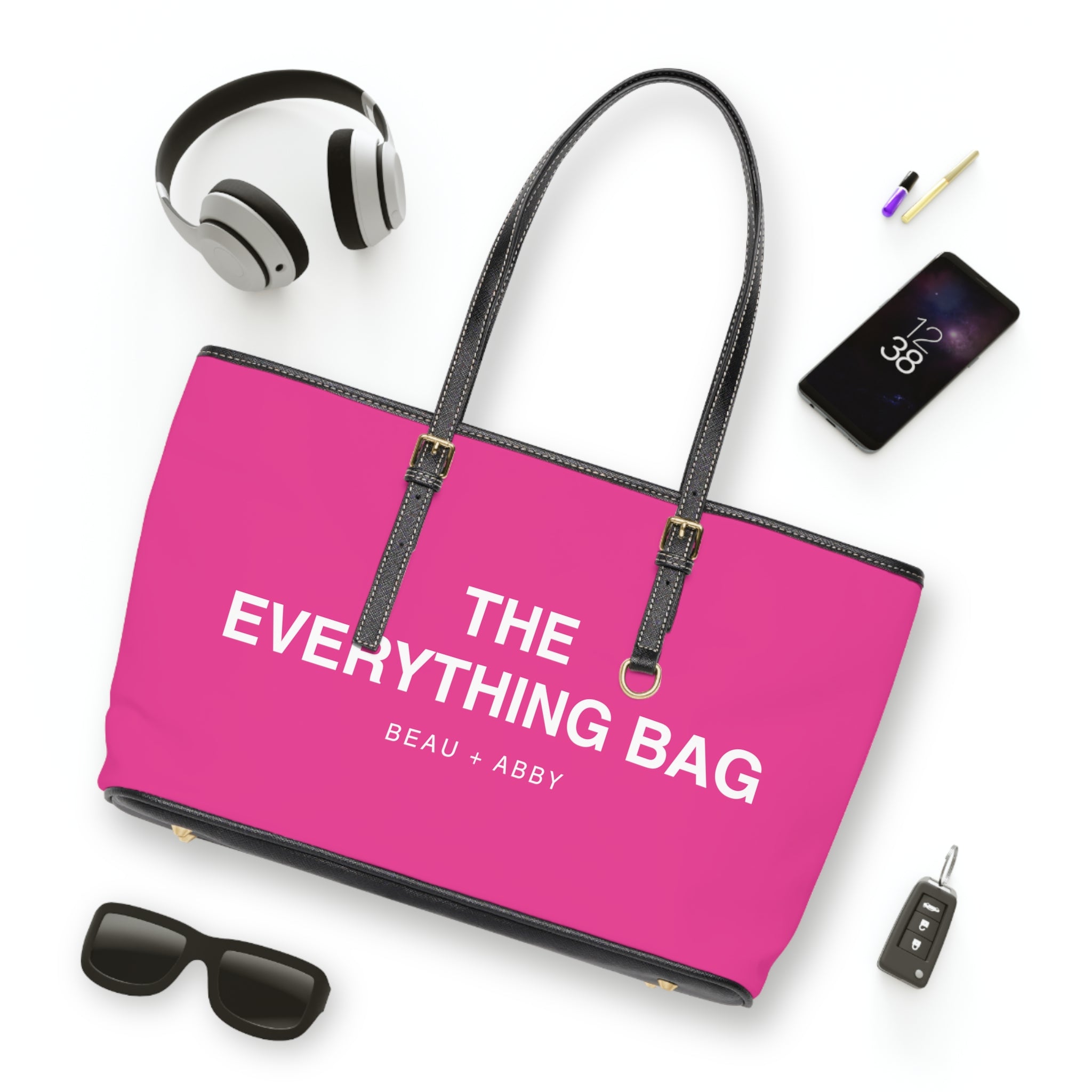 Casual Wear Accessories "Everything Bag" PU Leather Shoulder Bag in Barbie Pink, Tote Bag Bags