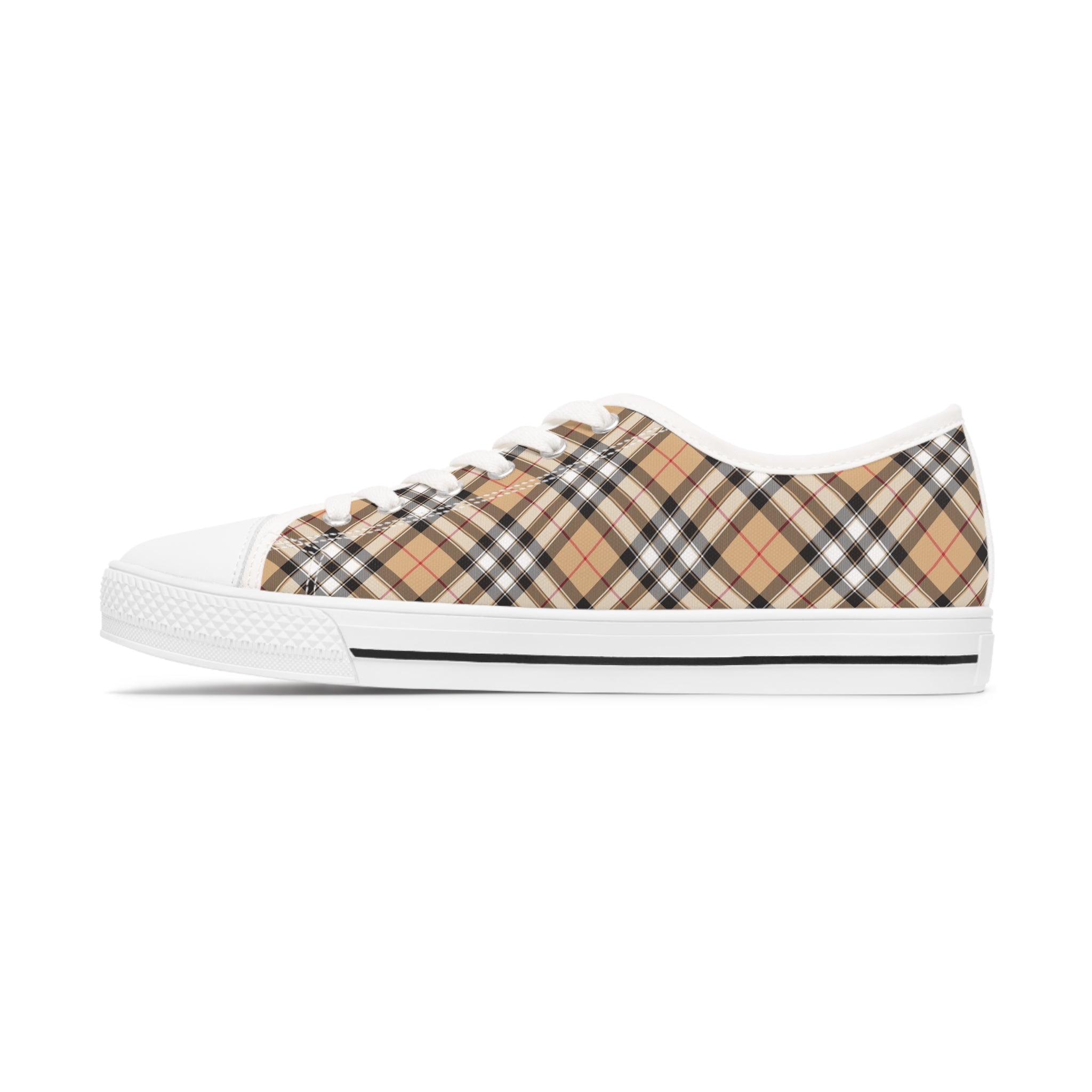  Groove Collection in Plaid (Red Stripe) Women's Low Top White Canvas Shoes Shoes