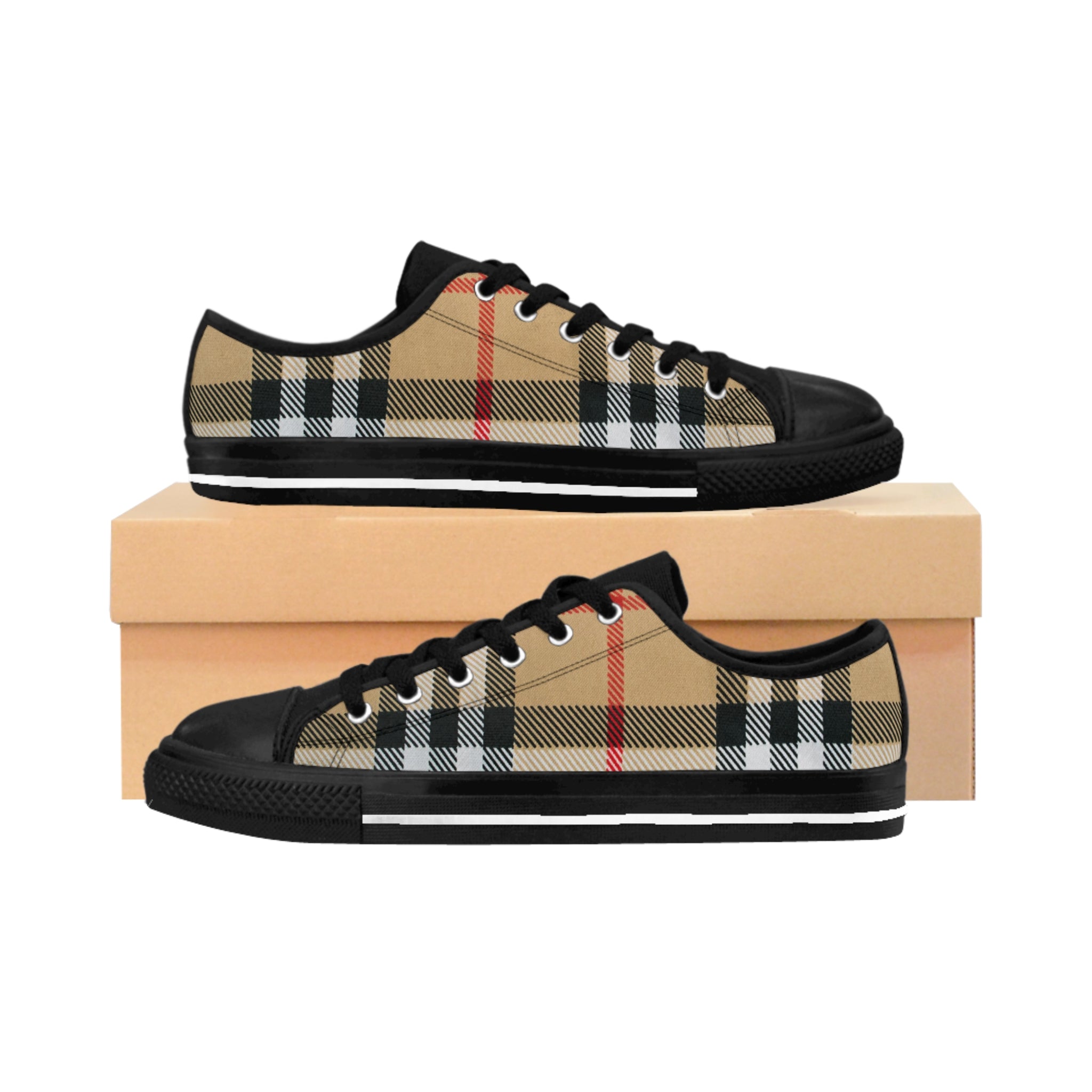  Groove Fashion Collection in Dark Plaid Men's Low Top Canvas Shoes, Men's Casual Shoes Sneakers