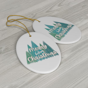  Merry Fucking Christmas (Turquoise Trees) Ceramic Ornament, Sweary Christmas Ornament, Funny Porcelain Decoration, Holiday Decor Home Decor