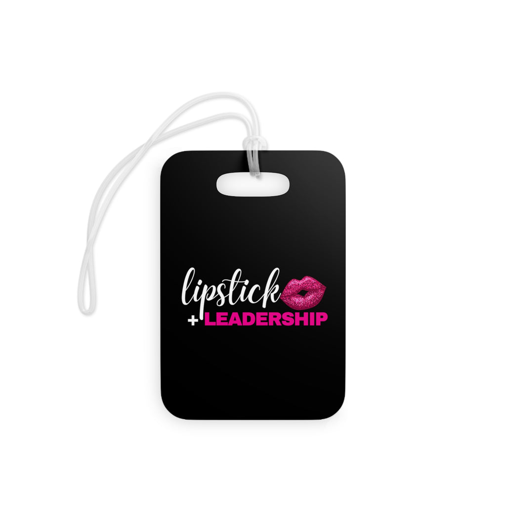 Lipstick + Leadership (Pink Sparkle Lips) Bag Tag, Makeup Lover Gift, Boss Babe Travel Tag Accessories Rectangle-One-size The Middle Aged Groove