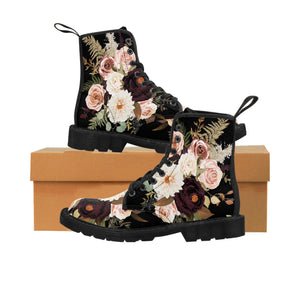 BOHO STAY WILD (Dark Bloom) Women's Black Canvas Boots Shoes  The Middle Aged Groove