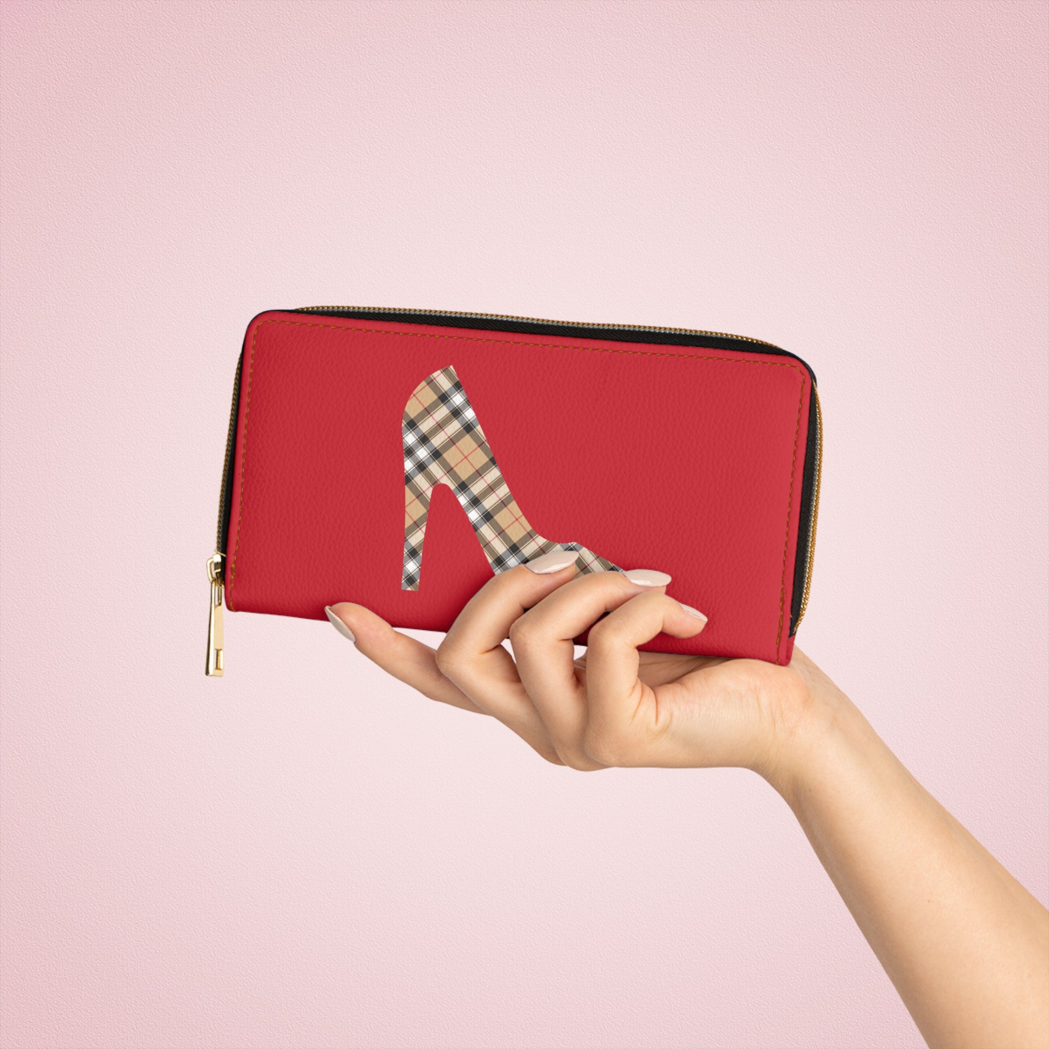  Plaid Stiletto Red Women's Wallet, Zipper Pouch, Coin Purse, Zippered Wallet, Cute Purse Wallet