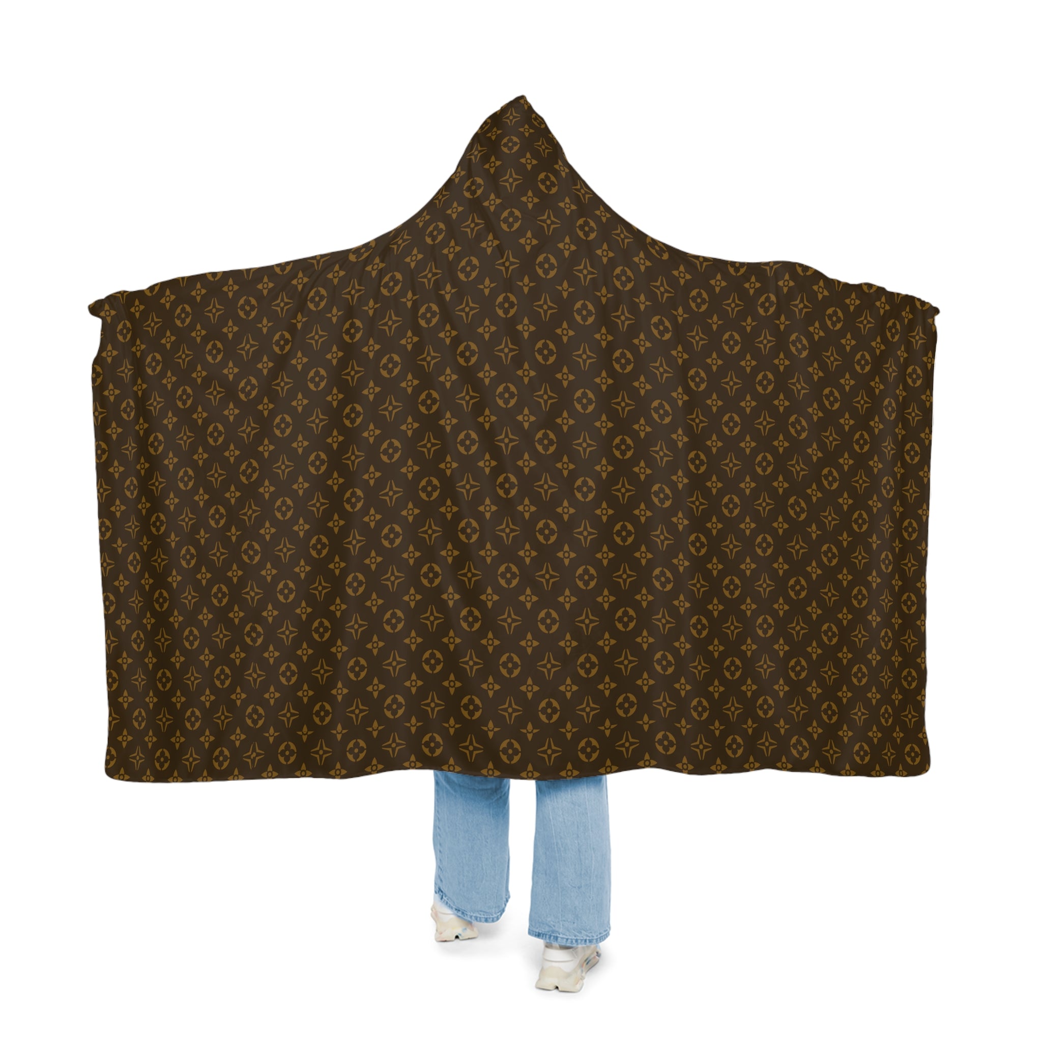 At Home Collection Large Brown and Gold Icon Snuggle Blanket, Hooded Sherpa, Oversized Hooded Cape All Over Prints 80-55-Microfiber-Fleece The Middle Aged Groove