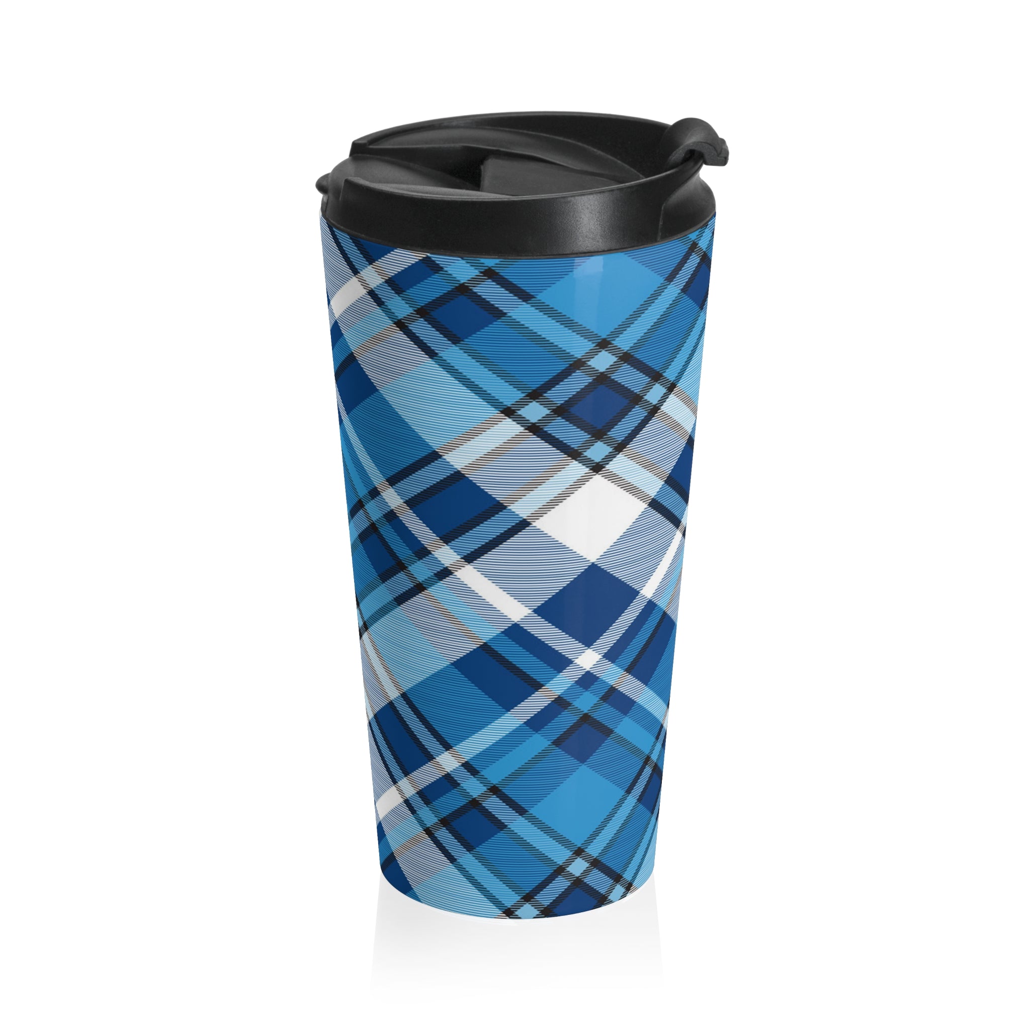  Blue Plaid Stainless Steel Travel Mug, Plaid Coffee Cup, Cute Travel Mug, Stainless Steel Cup Travel Mug