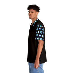 Groove Collection Trilogy of Icons Solid Block (Blues) Unisex Gender Neutral Black Button Up Shirt, Hawaiian Shirt