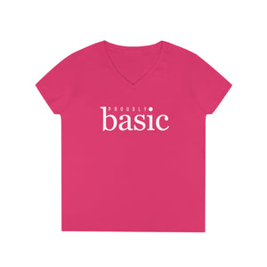  Proudly BASIC Female Empowerment Women's V Neck T-shirt, Feminist Graphic Tee, Cute Women's T-shirt V-neck2XLHeliconia